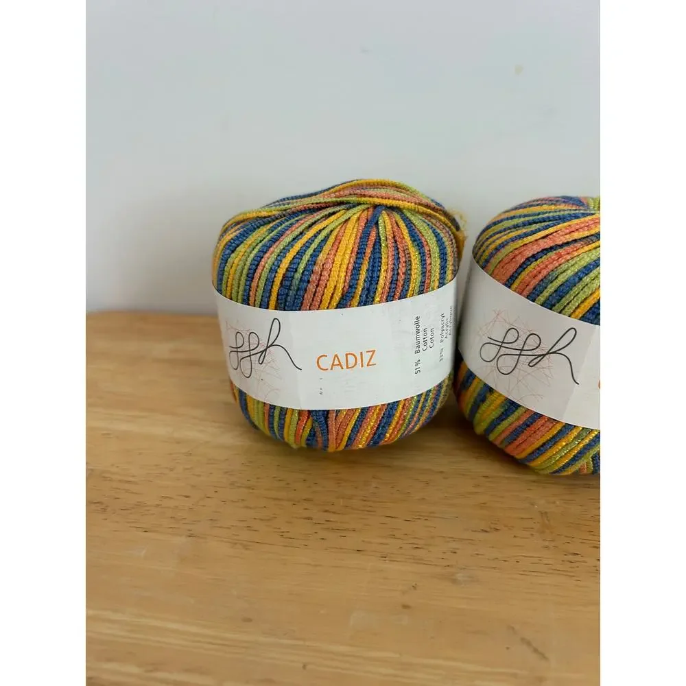 FFH Cadiz Multicolor Cotton Acrylic Viscose Yarn 3 Skeins Rainbow Stripe Blend
